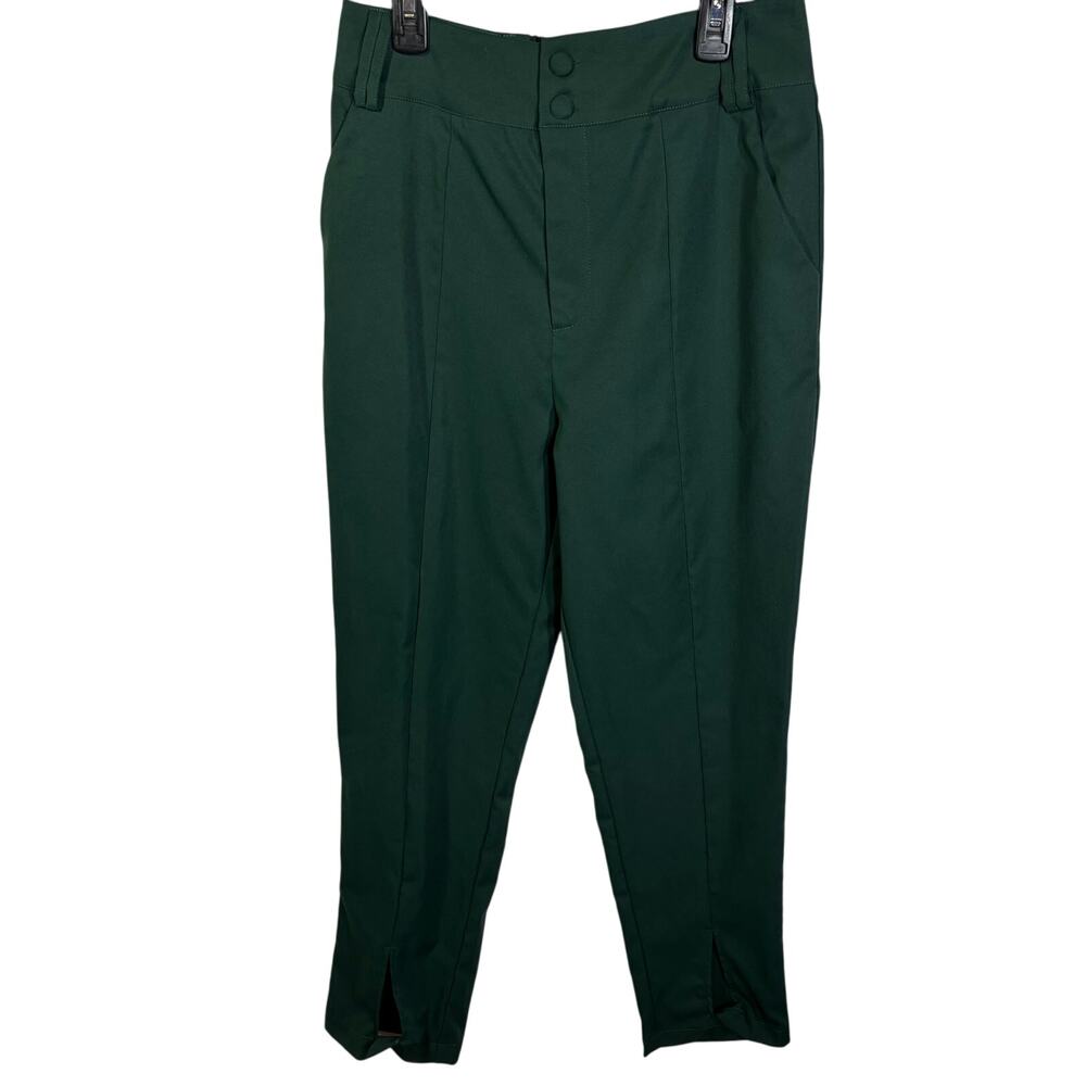 NWT SBetro Pants M Green Pleated Cutout Ankle Minimalist Chic Modern High Waist